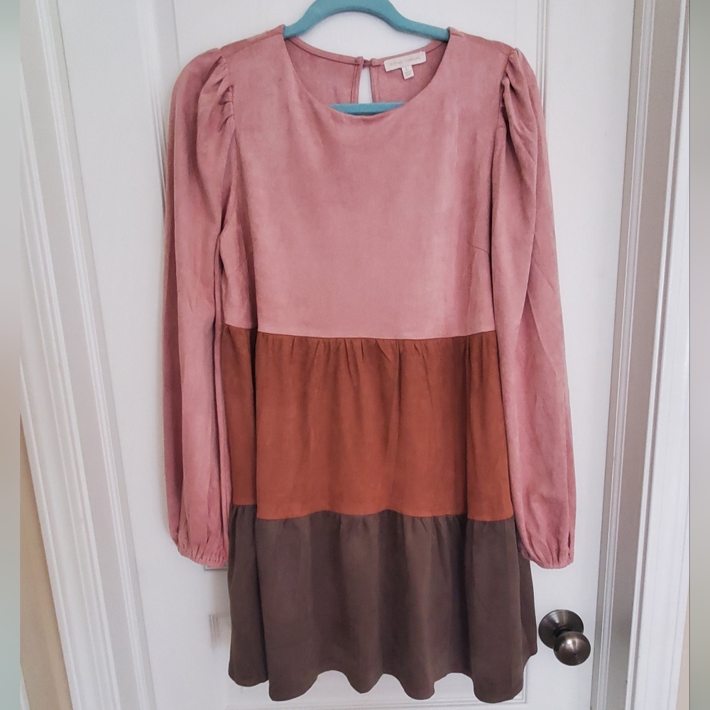 Flying Tomato Pink and Brown Long Sleeve Dress